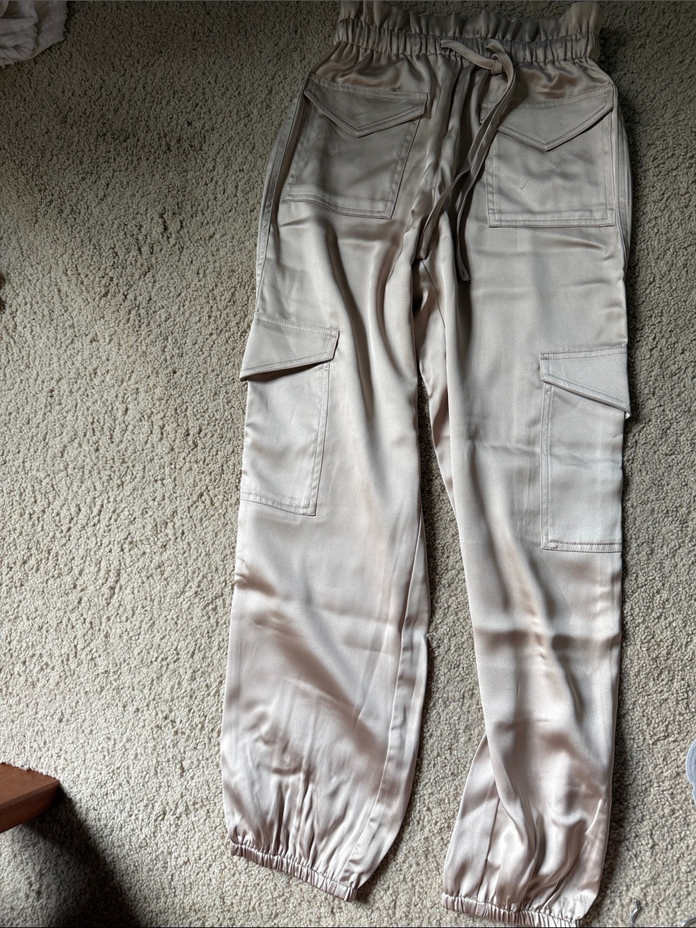 Banana Republic Satin Cargo Joggers in Light Champagne